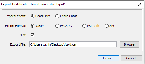 keystore explorer export certificate chain popup