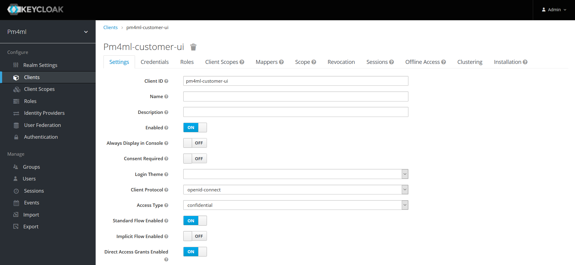 keycloak pm4ml ui client settings